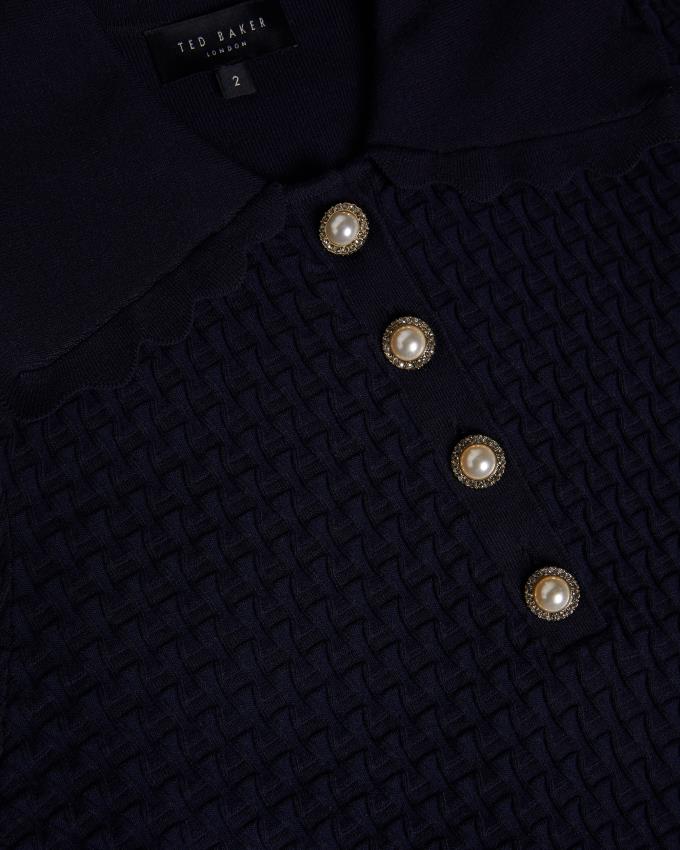 Hauts Ted Baker Polo Knit With Embellished Buttons Bleu Foncé Femme | YQJ-91981891